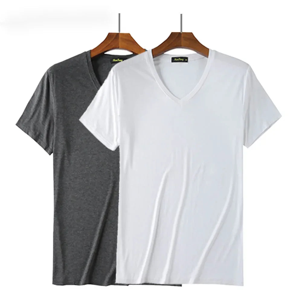 2 Piece Lots 95% Bamboo Fiber T Shirt Men Short Sleeve Tee Solid Color Summer Tops Plain Tshirt Crew Neck White Gym Clothing New