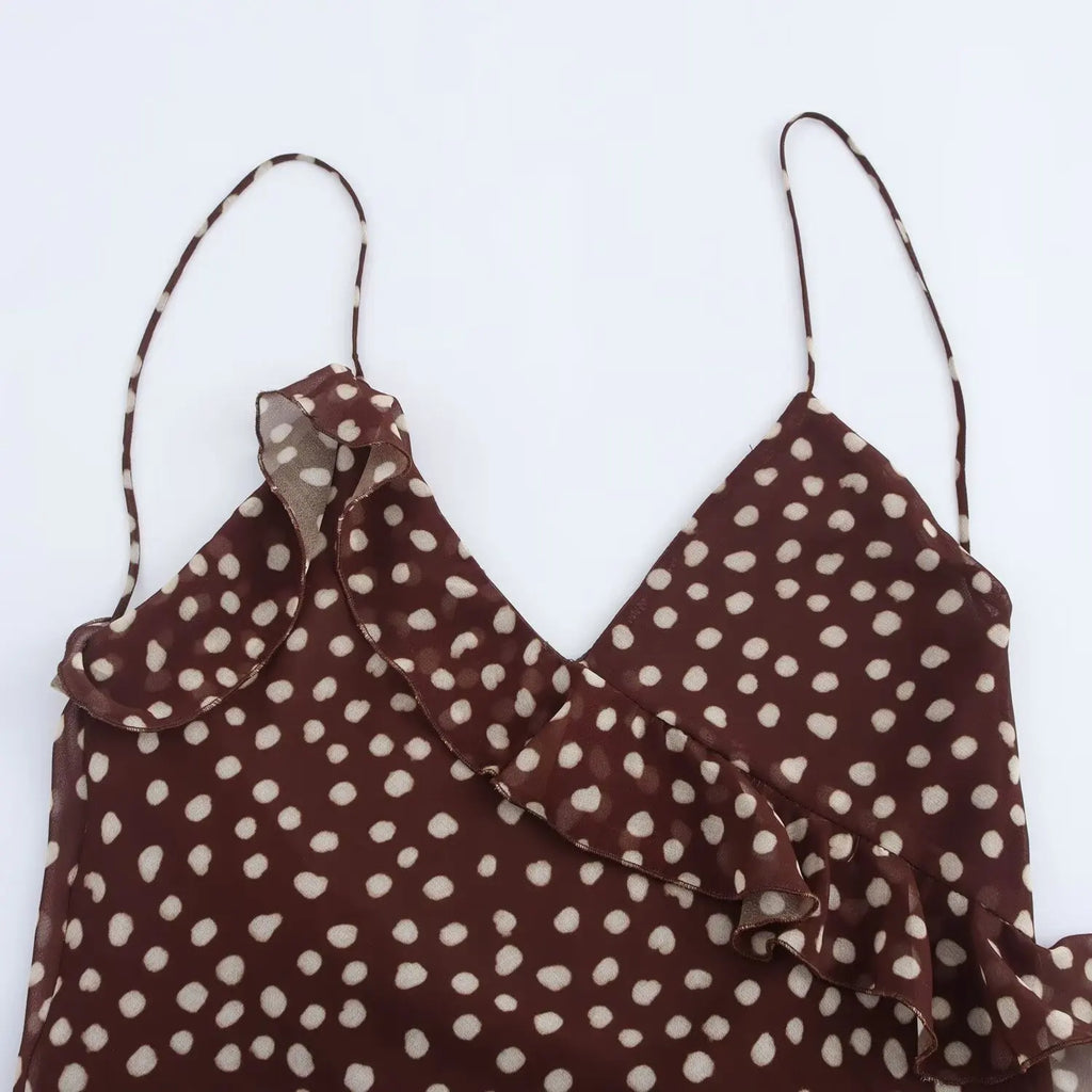 Women's Clothing European And American Style Fashionable Simple Layered Decoration Polka Dot Sleeveless Suspender Retro Dresses