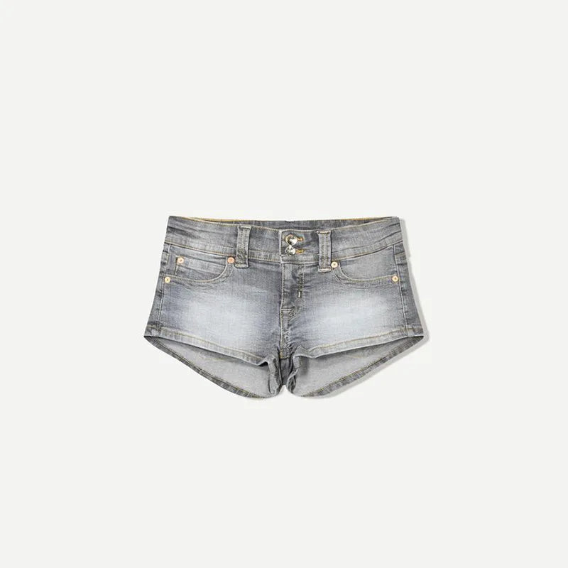 Y2k Zipper Denim Mini Shorts For Women Sexy Low Waist Pocket Peachy Bottom Short Jeans Female Chic Street Evening Club Partywear