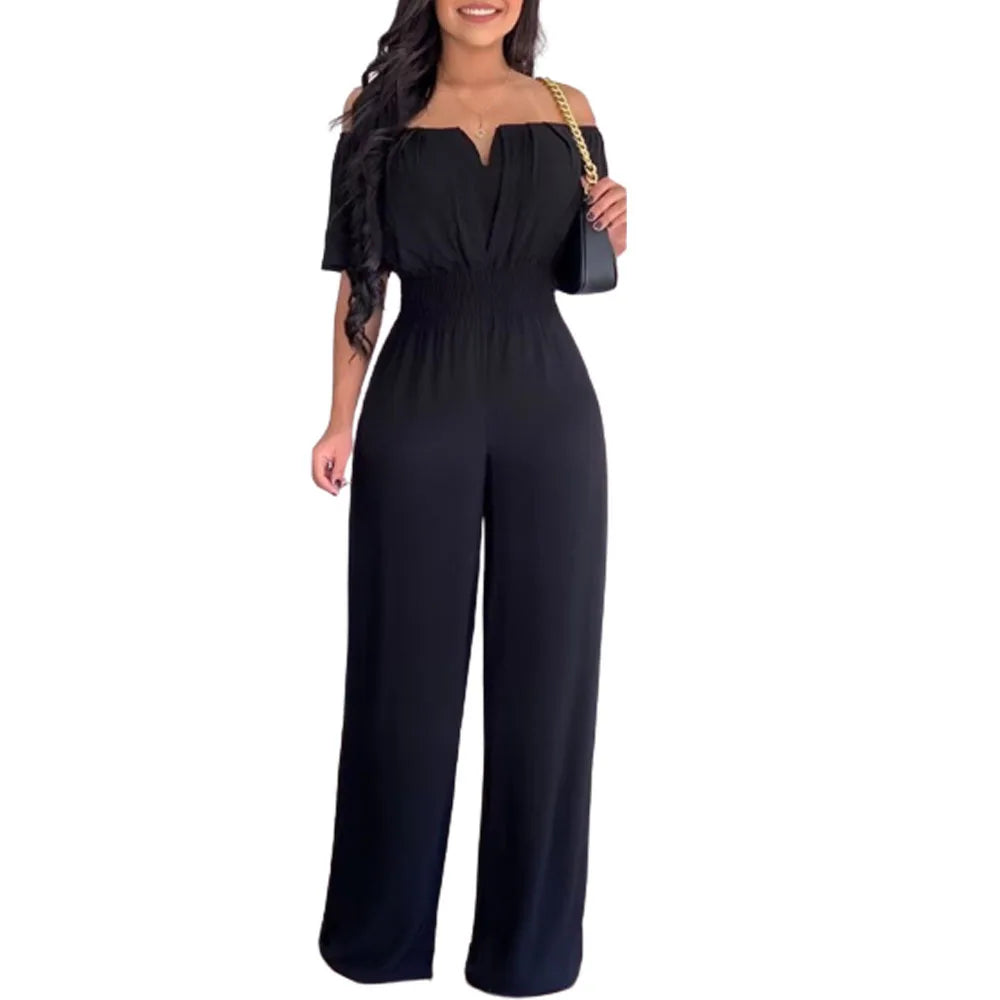 2026 Jumpsuits for Women Summer Fashion Off Shoulder Casual Short Sleeve Wide Leg Rompers Sexy Slim Ladies Overalls Streetwear