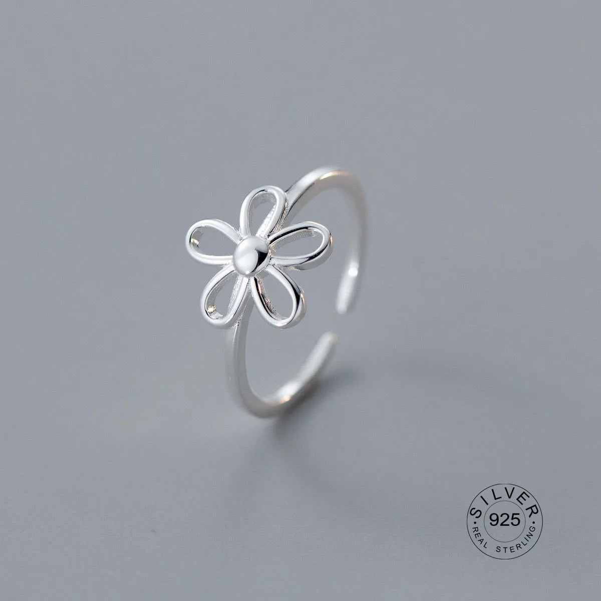 925 Sterling Silver Rings For Women Geometric Fine Jewelry Finger Adjustable Cute Flower Leaf Zirco Ring For Party Birthday Gift
