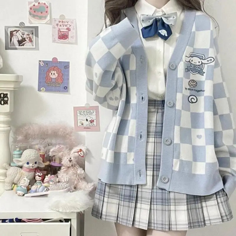 Anime Sanrioed Pompompurin Girls Cardigan Sweater Kawaii Kuromi Cinnamoroll Spring Autumn Knit Coat Loose Sweet Embroidery Tops