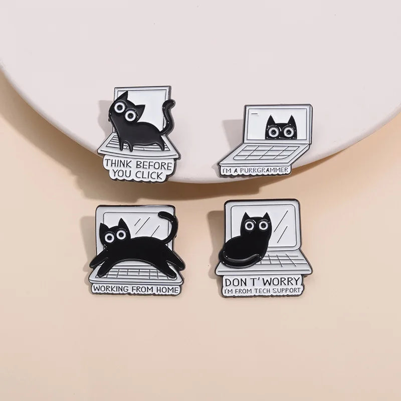 Cute Black White Cats Enamel Pins Certified Cat Lady Cartoon Kitty Claw Animal Brooch Lapel Badge Fashion Friends Jewelry Gifts