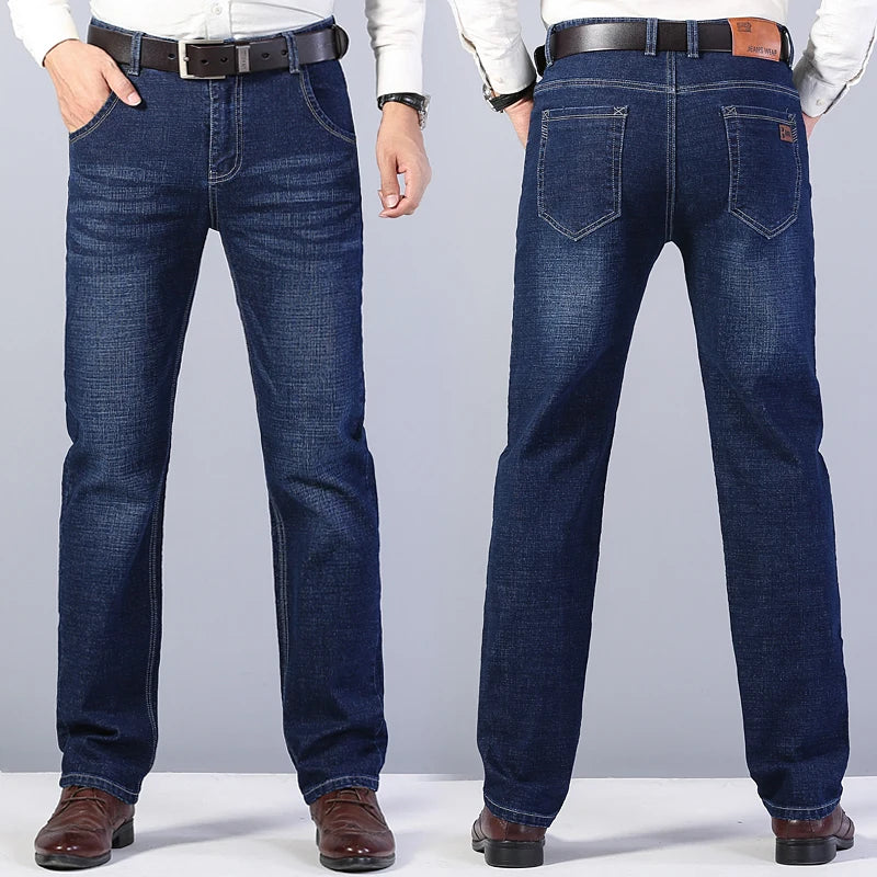 2026 New Men's Stretch Regular Fit Jeans Business Casual Classic Style Fashion Denim Trousers Male Black Blue Gray Pants