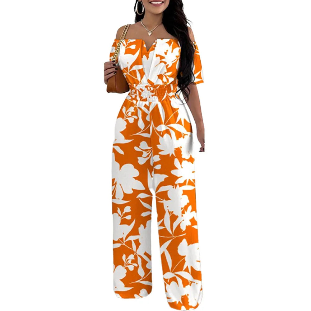2026 Jumpsuits for Women Summer Fashion Off Shoulder Casual Short Sleeve Wide Leg Rompers Sexy Slim Ladies Overalls Streetwear