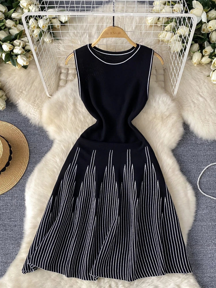 Mini Dress Women Dresses A Line Bodycon Vestidos Streetwear Sleeveless Round Neck Elegant Knitted Y2k Party Club Slim Fit 2025