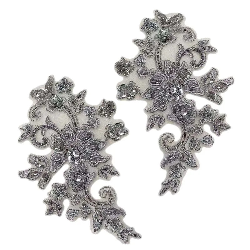 2PCS/Pair,3d Flower Wtih beaded sequined Bodice Applique sewing supplies,Lace Emboridery Sew On Patches For Dresses,Clothing