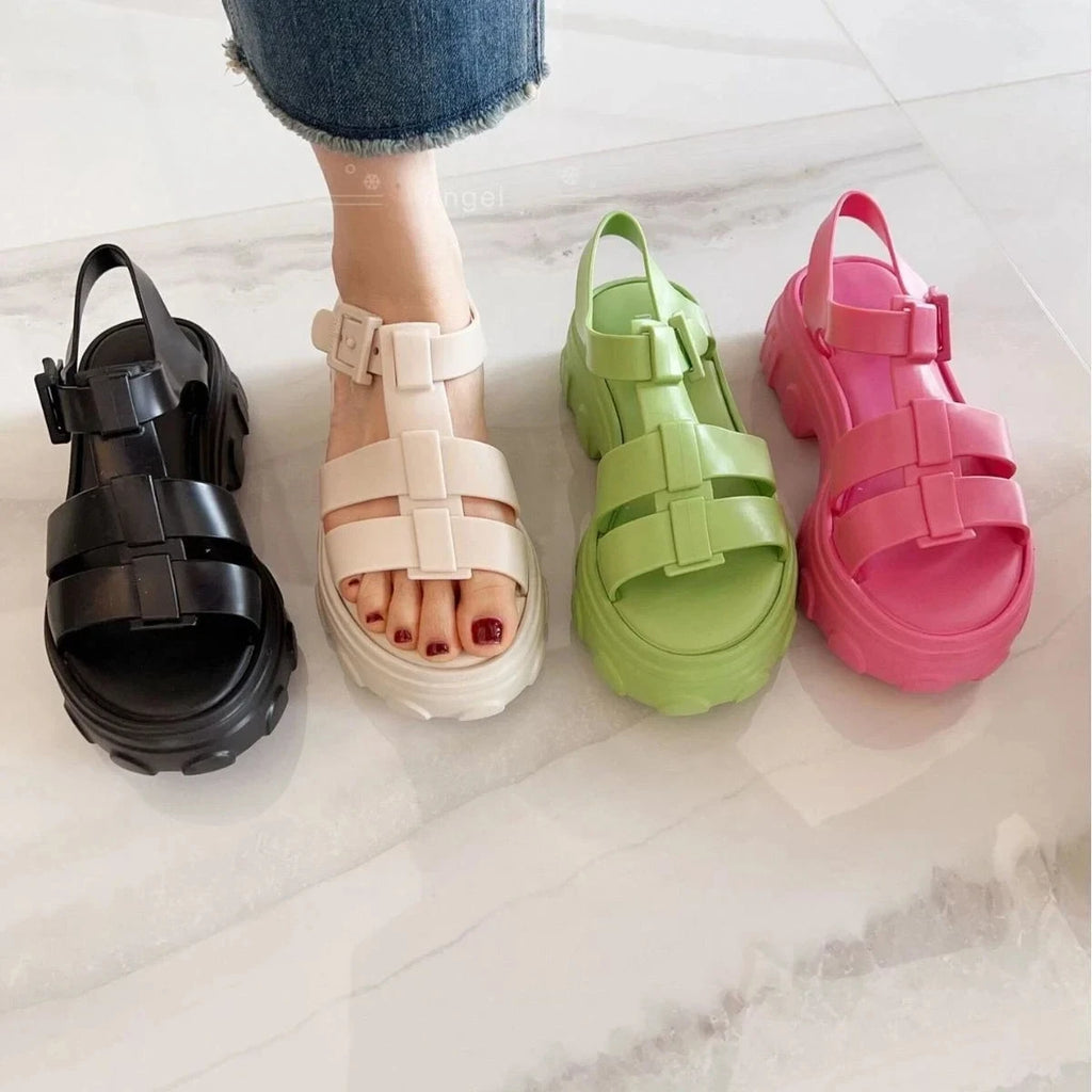 Mini Melissa  Women's Shoes Summer Adult Girls Open Toe Roman Matsu Thick Sole Sandals Ladies Breathable Beach Shoes Casual Shoe