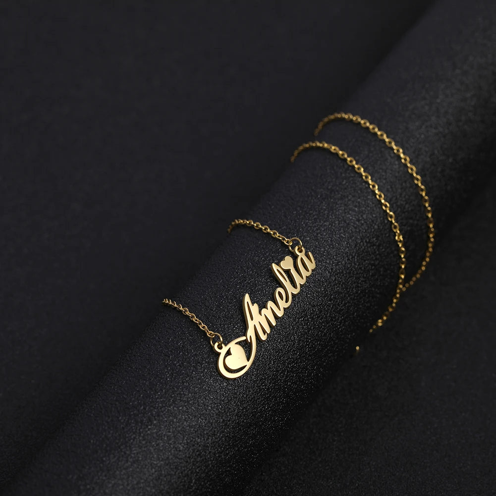 Custom Necklace Name Logo Personalized Pendant Nameplate Gift For Women Men Mother Couple Family Stainless Steel Chain Jewelry