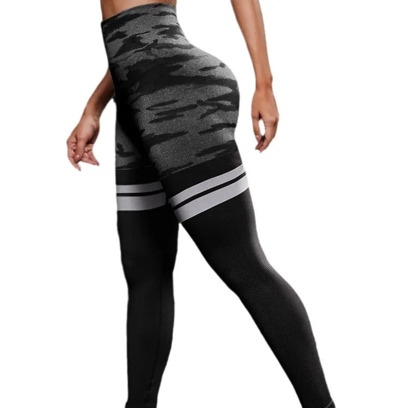 Striped Camo Leggings Women Seamless Knit Tights High Waist Hip Liftting Workout Running Slim Yoga Fitness Sportswear Yoga Pants