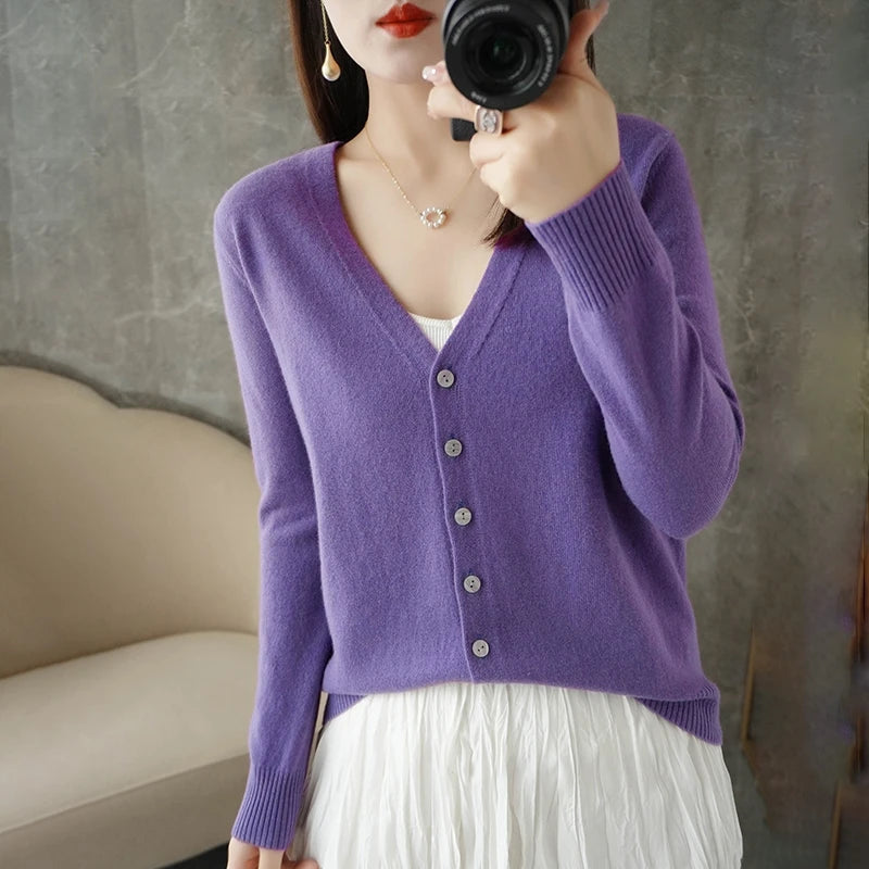 V-Neck Temperament Small Fragrant Wind Women Loose Sweater