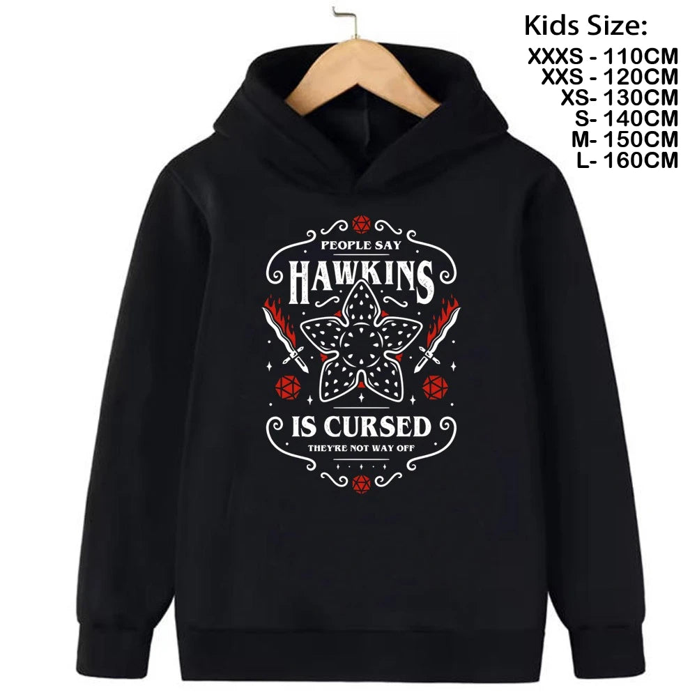 Demogorgon Hawkins Hoodies Kids Cartoon Anime Print Clothes Streetwear Basic Boys Tops Children Sweatshirts