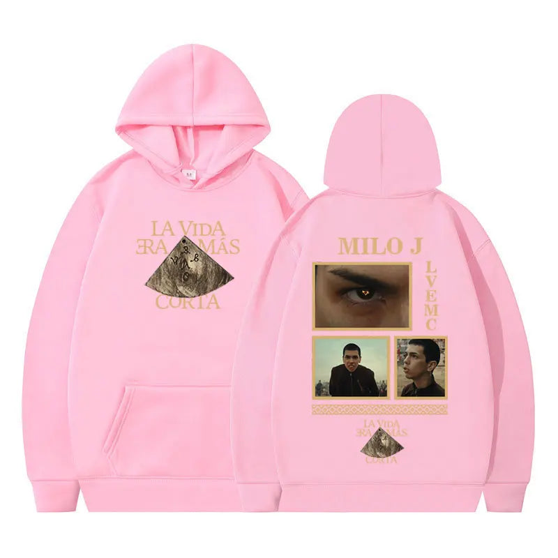 Rapper Milo J La Vida Era Mas Corta Album Graphic Hoodie Men Women Harajuku Pullover Long Sleeves Thick Hip-hop Loose Sweatshirt
