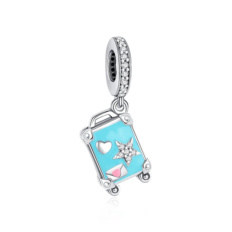 Original 925 Sterling Silver Charms Love Travel London Bus Suitcase Paris Beads Fit Brand Bracelets Necklaces Women DIY Jewelry