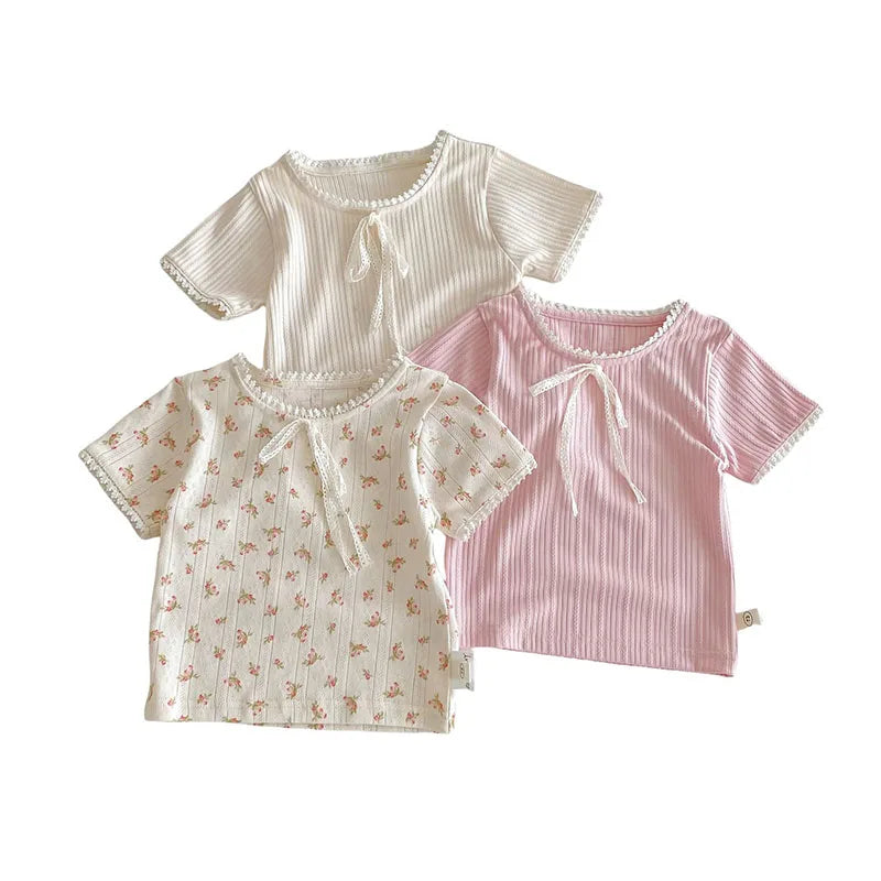 MILANCEL New Summer Kids T-shirt 1-5T Boys Cute Hollow Out Floral Tops Children Thin Style Pit Strip Lace Girls Tee