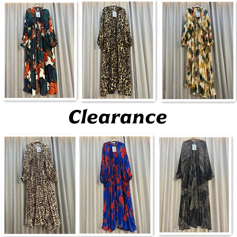 Clearance Temperament Women Lantern Long Sleeves O-Neck Slim Single Breasted Print Maxi Dress Elegant Vintage Chic Spring Dress