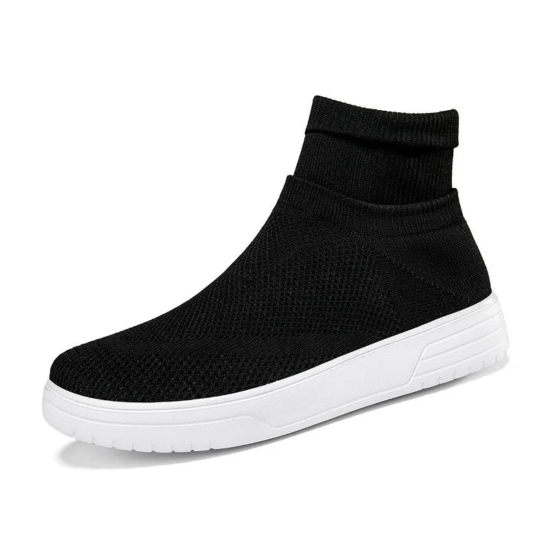Men Thick Bottom Sneakers Autumn Couple New Non-slip Sock Shoes Breathable Mesh Round Head Casual Walking High-top Flats
