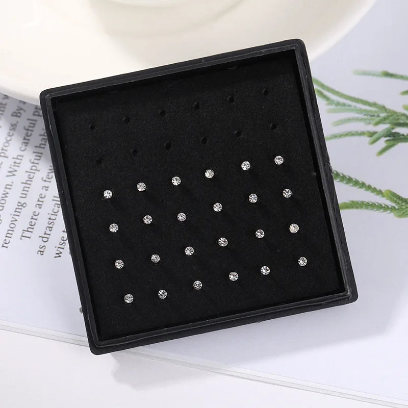 24pcs/box Crystal Nose Ring Studs Fashion Body Women Girl Jewelry Stainless Steel Surgical Steel Nose Piercing Jewelry Set