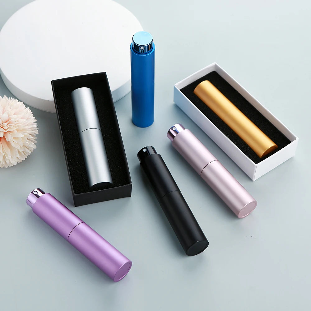 20pcs 10ml Rotary Press Spray Bottles - Multi-color Aluminum Shell with Glass Lining for Perfume Refills, in Exquisite Box
