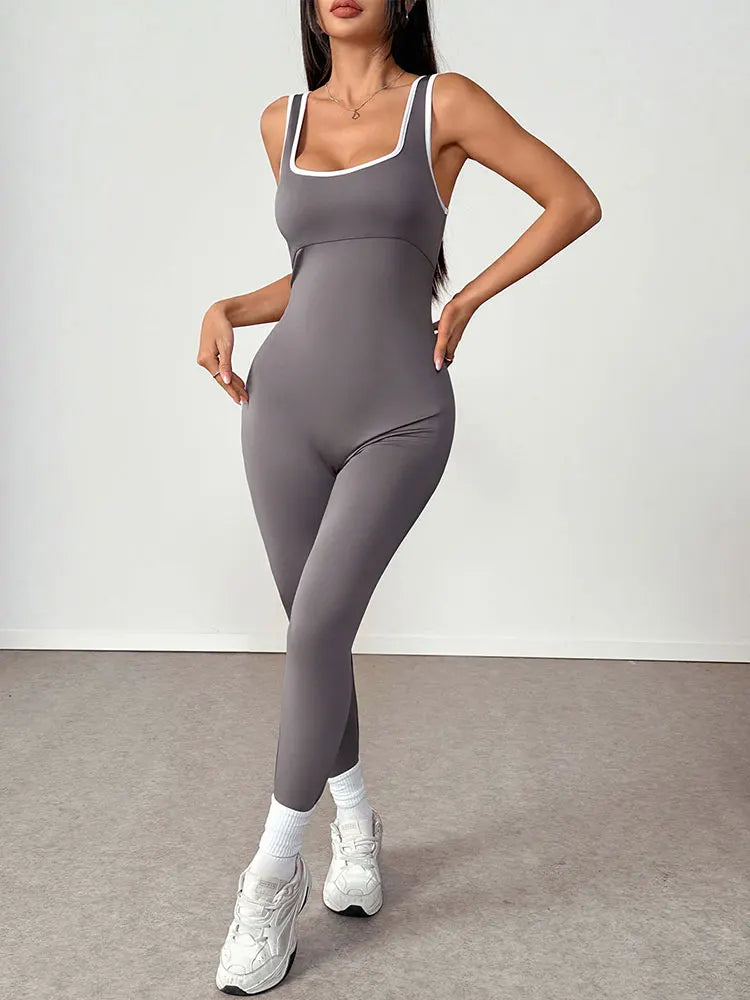 Summer New Solid-Color Jumpsuit With Contrasting Details Fitted Top Flared Pants—Sexy Casual Backless Women's Jumpsuit Clothing