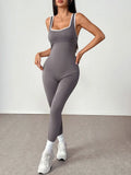 Summer New Solid-Color Jumpsuit With Contrasting Details Fitted Top Flared Pants—Sexy Casual Backless Women's Jumpsuit Clothing