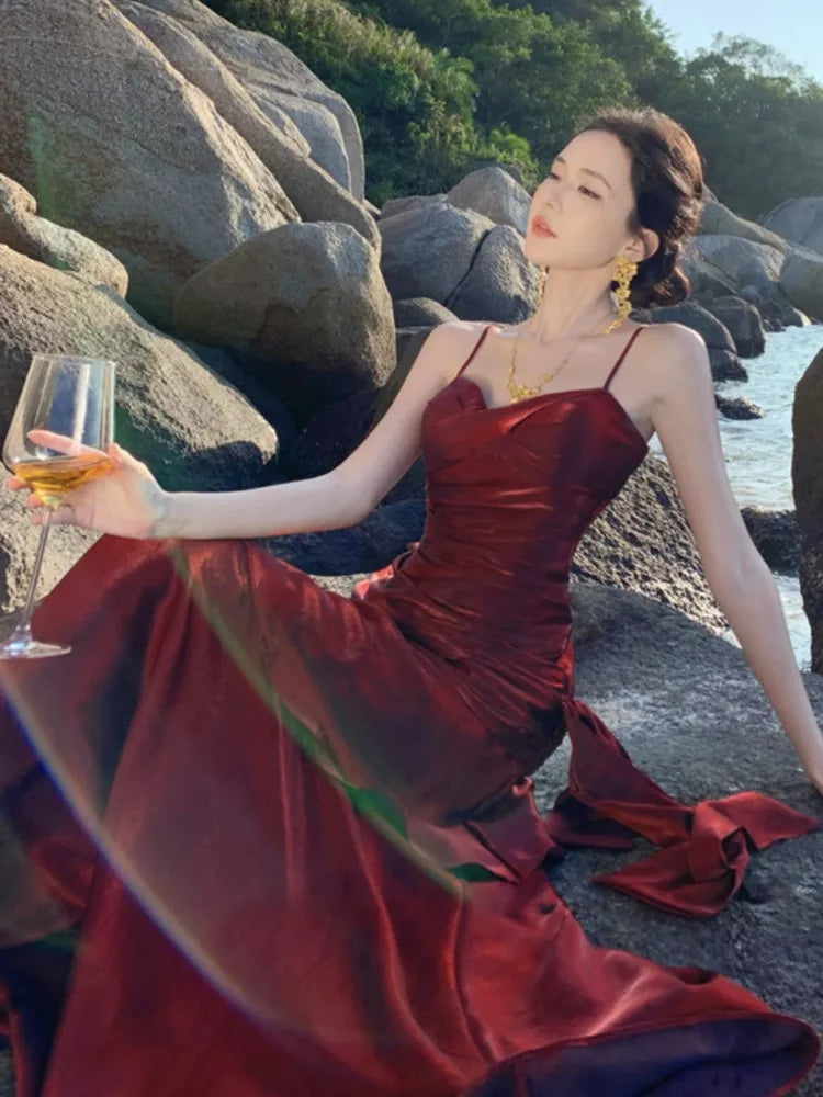 Elegant Ruffle Womens Dresses Sexy Spaghetti Strap Evening Birthday Party Dress Wedding Prom Vestidos Long Robe Female Clothing