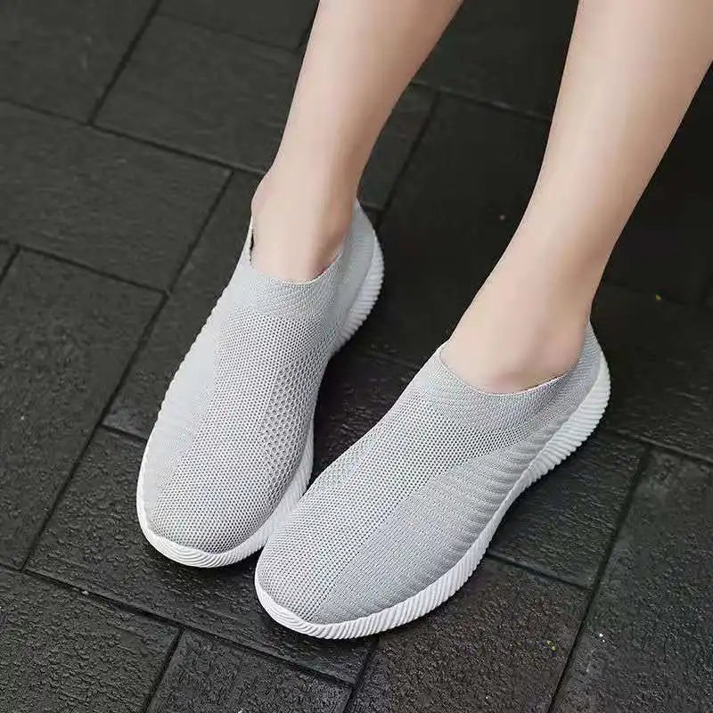 Women Sneaker Summer Elastic Force Mesh Breathable Flat Ladies Slip on Casual Sports Shoes Comfortable Vulcanize Shoes