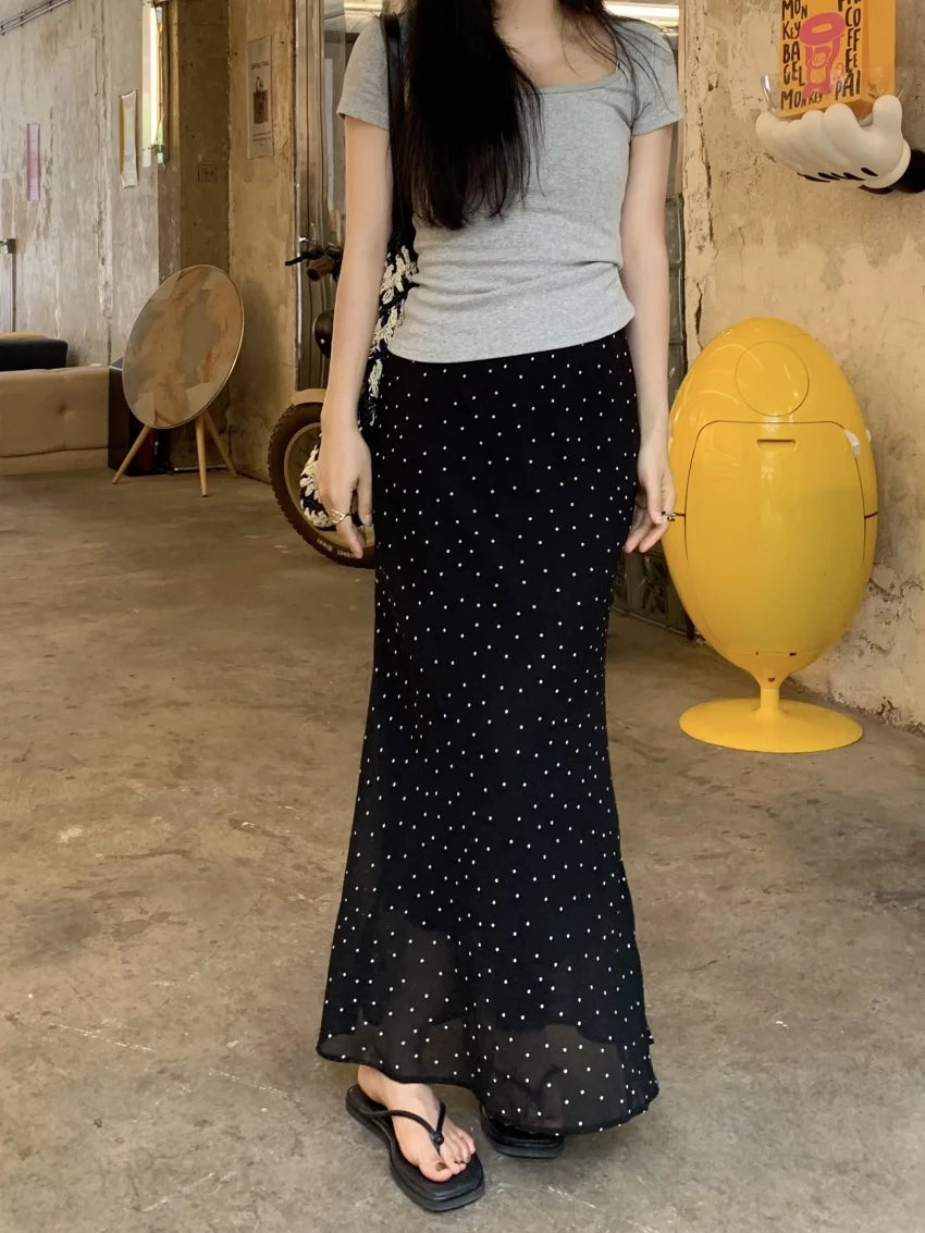 Alien Kitty Polka Dots Women Mermaid Skirts Summer Chiffon New 2025 Sweet Slim Bodycon Daily High Waits Casual Gentle OL