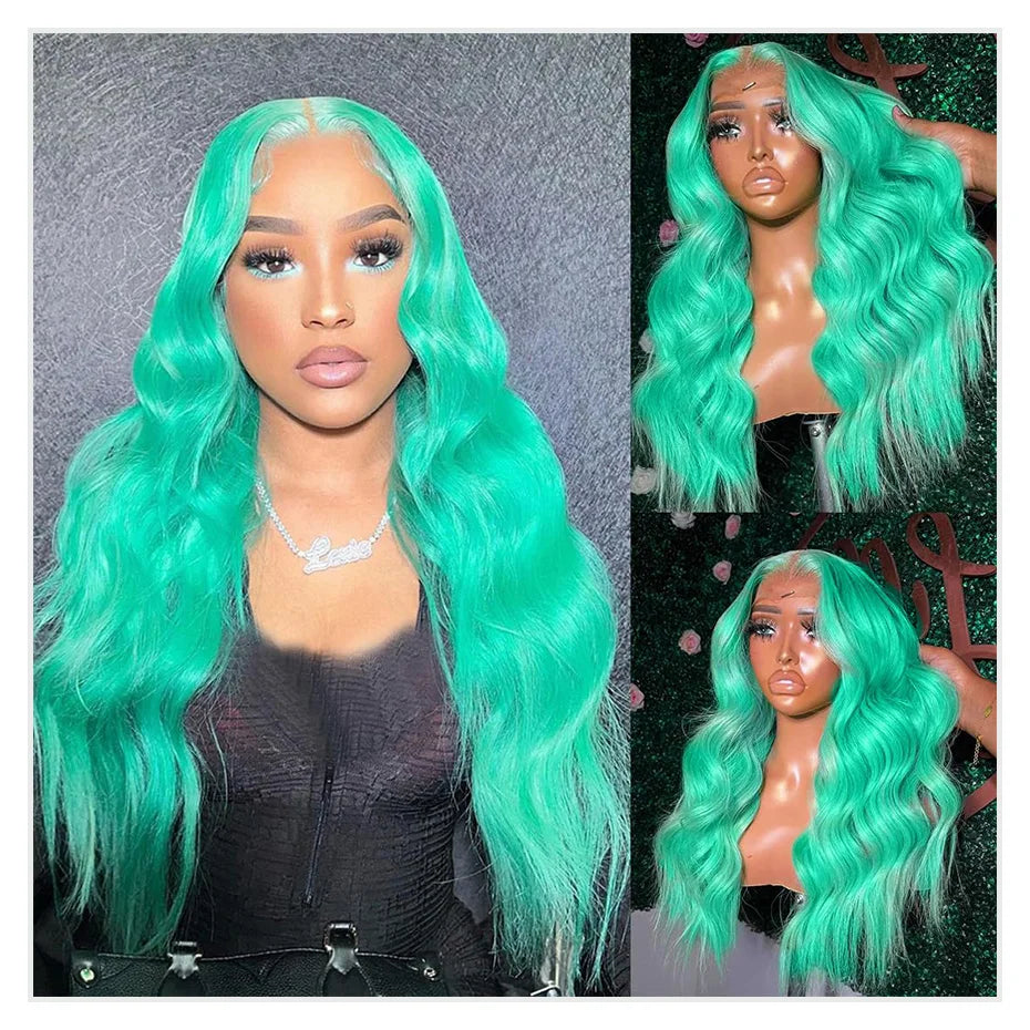 Mint Green Colored Body Wave Human Hair Wig Hd Lace Wig 13x6 Human Hair PrePlucked Brazilian Remy Hair Lace Front wigs For Women