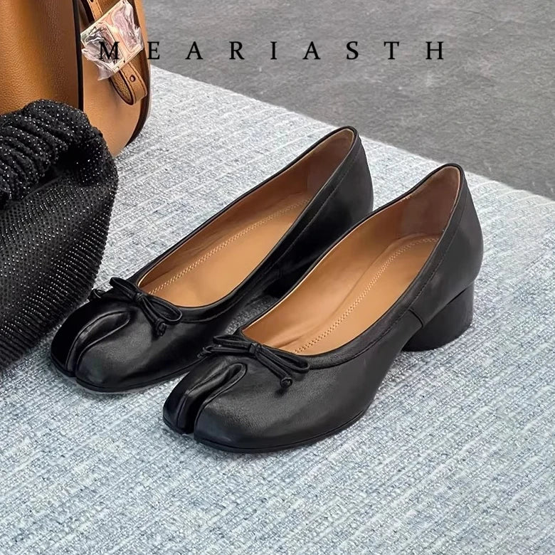 Tabi Shoes Ballet Falts Leather Ballerina Shoes For Women Split Toe Flats Tabi Shoes Slip On Soft Bottom Moccasins with Bowknot