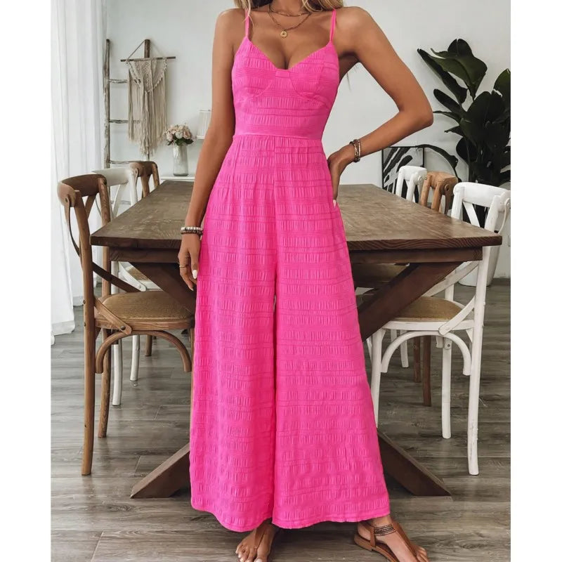 2025 Simple Style Jumpsuit Jumpsuits For Woman  Wide Leg Women's Clothing Casual Sleeveless Sling Solid Color Holiday Vacation