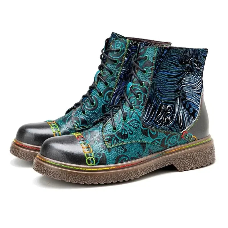 Big Calf Boots 2cm Sheepskin Leather Embroidery Sewing Ethnic Mid Spring Autumn ZIP Women Plus Size Designer Ladies Shoes