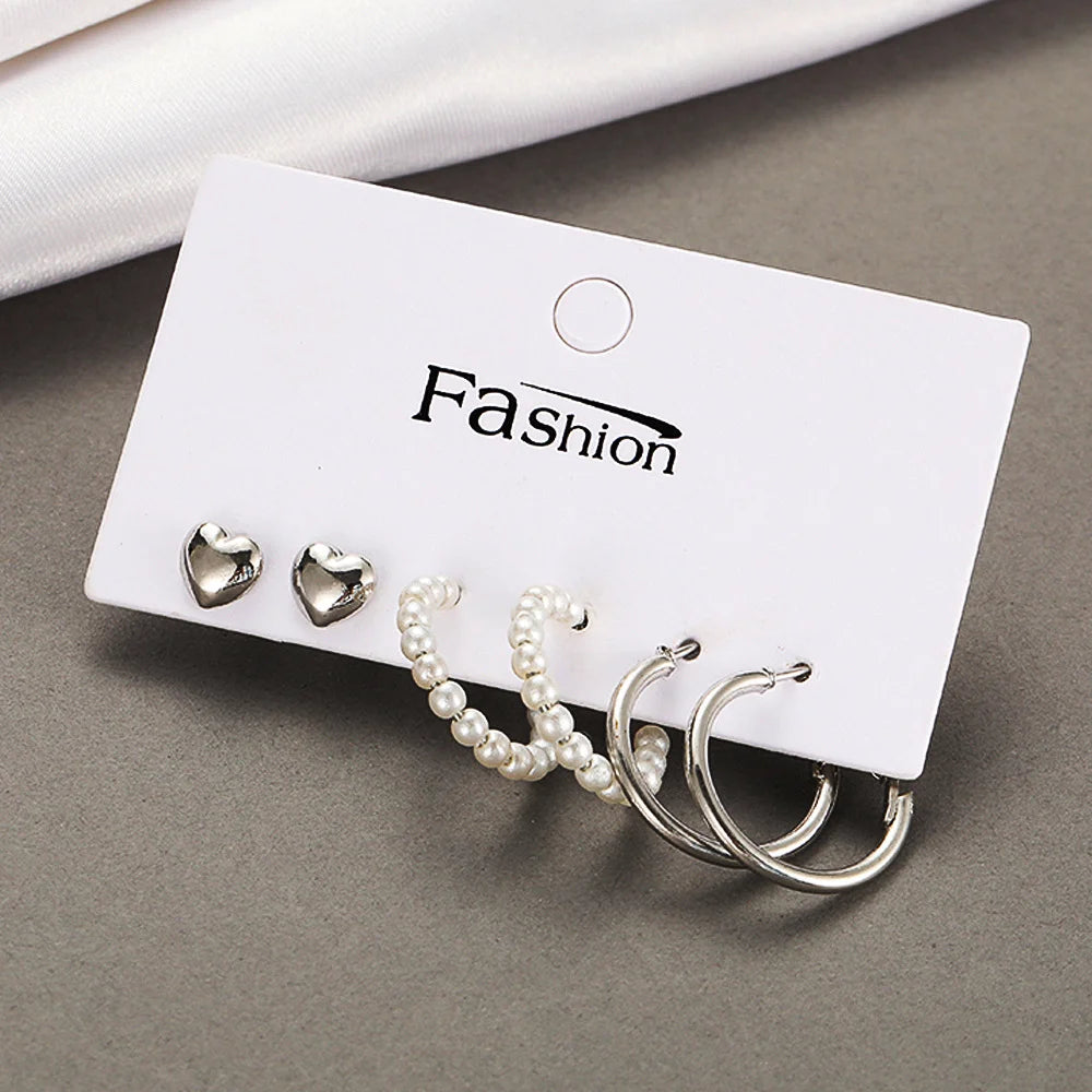 Gold Color Vintage Circle Hoop Earrings for Women Girls Simple Fashion Geometric Drop Earring Set New Trendy Jewelry Party Gifts