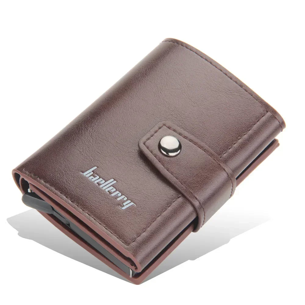 Personalized Men's Aluminum Card Holder - RFID Blocking PU Leather Wallet - Engraved Name for Credit/Bank Cards & ID Protection