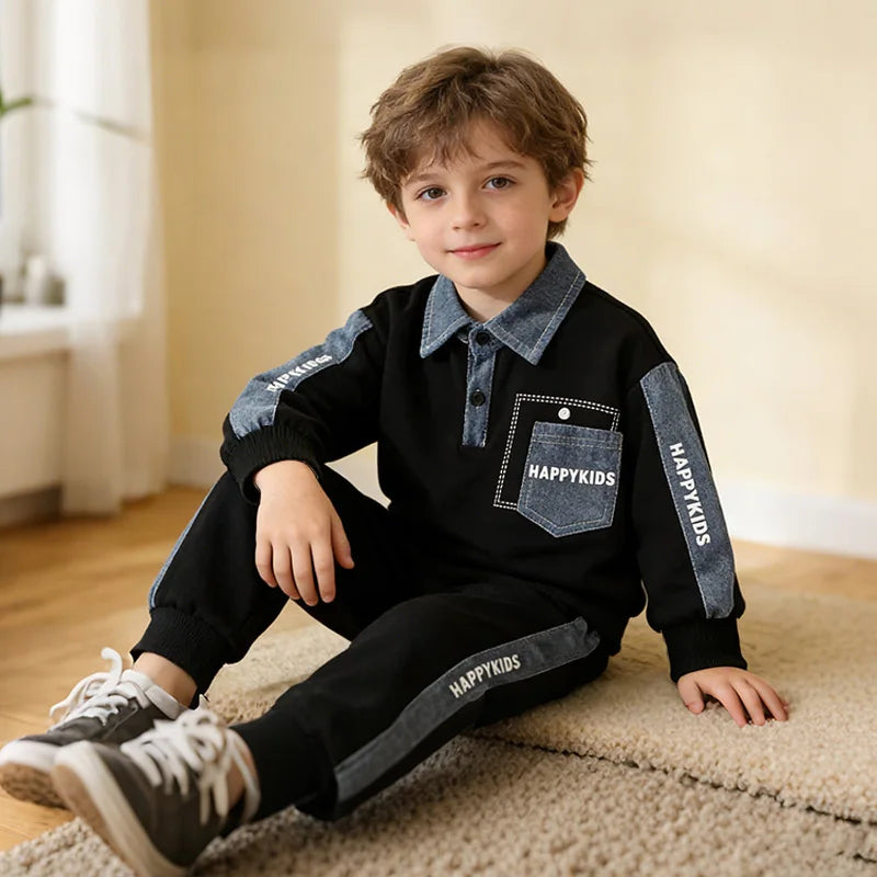 2026 Toddler Boys Clothes Set Spring Autumn Polo Collar Long Sleeve Sweatshirt Pants 2 Piece Outfits Kids Boys Casual Tracksuit
