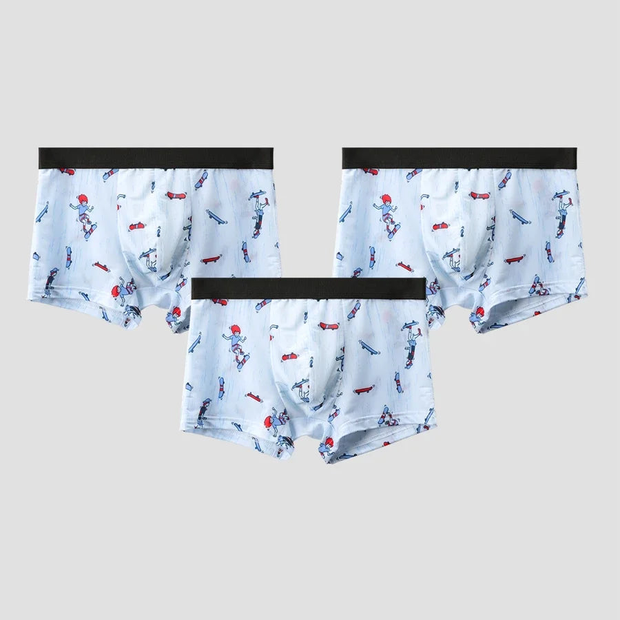 3pc   Men's underwear flat briefs ice silk ultra thin summer breathable personality trend summer boxer pants