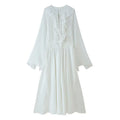 HH Women Summer Fashion Beach Style White Long Dress Long Sleeves Lace-Up Decoration Women's Flounced Edge V-Neck Dresses