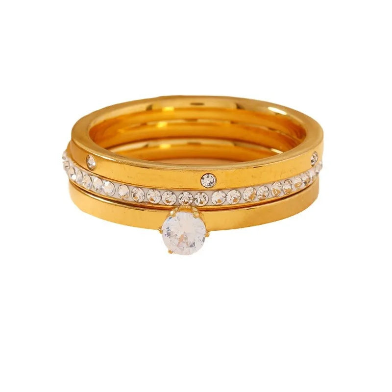 Luxury Stainless Steel Ring For Women Three-Piece Set Zircon Classic Fashion Finger Accessory Jewelry Female Gifts Wholesale