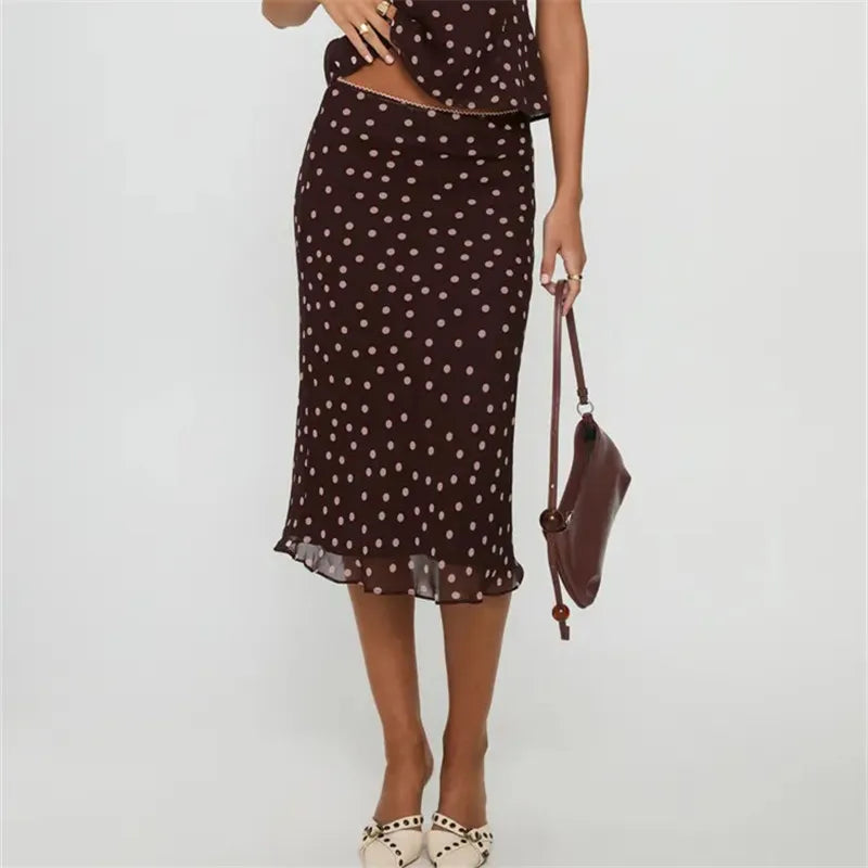 hirigin Womens Casual Midi Skirt Elegant Polka Dot Print Bodycon Pencil Skirt for Party Workout Daily Wear Summer Y2K Streetwear