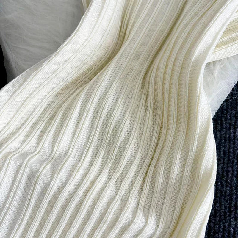 2024 Summer Knitted Bodycon Sexy Dress 2024 Sleeveless Ruffled Party Sundress High Street Elastic Slim Maxi Long  Dress