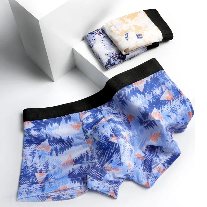 3pc   Men's underwear flat briefs ice silk ultra thin summer breathable personality trend summer boxer pants