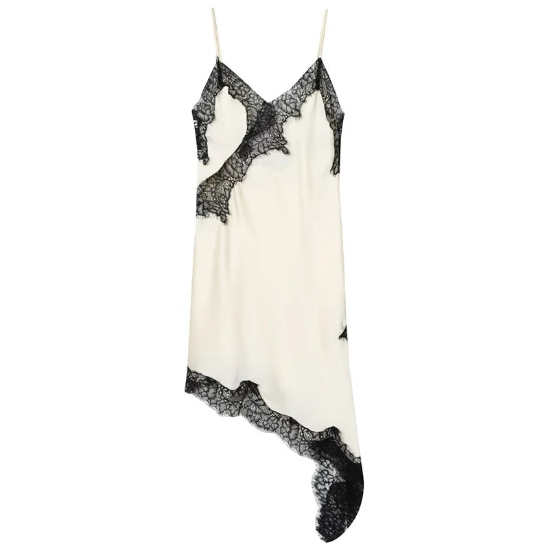 HXAO Asymmetrical Lace Dress Woman Sleeveless Slip Black Dress Summer Satin Party Dresses Backless Sexy Short Night Dresses