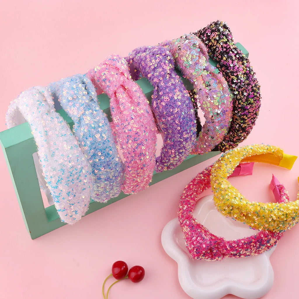 Sequin Knot Headband for Girls Rainbow Knotted Hair Bands Accessories for Kids Sparkly Iridescent Headbands Women Party Headwear