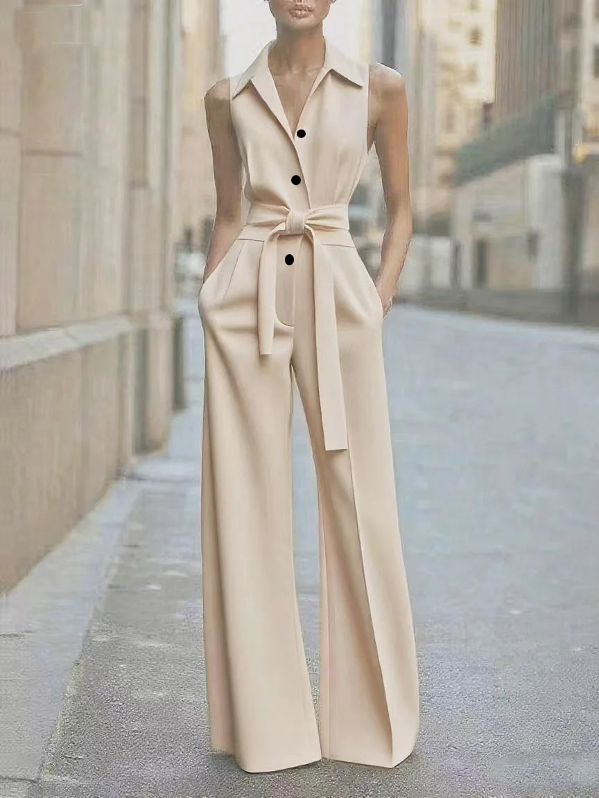 Women's Jumpsuit Solid Color Fashionable High-waisted Single-breasted Waisted Casual Commuting Workplace Business Sexy Rompers