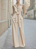 Women's Jumpsuit Solid Color Fashionable High-waisted Single-breasted Waisted Casual Commuting Workplace Business Sexy Rompers