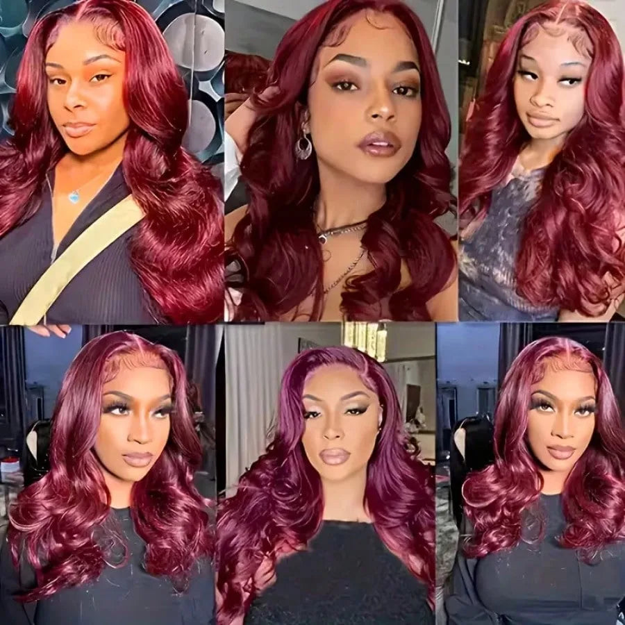 30 Inch Body Wave 99J Burgundy 13x4 Lace Front Wigs Human Hair Pre Plucked 200% Density Body Wave Lace Front Wigs Human Hair