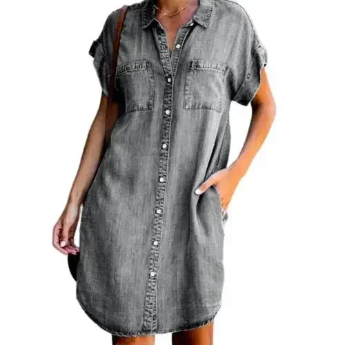 2023 Autumn Women's Dress Large Size Cowboy Style Blue Square Collar Pockets Casual Fashion Ladies Clothes Female Long Dresses