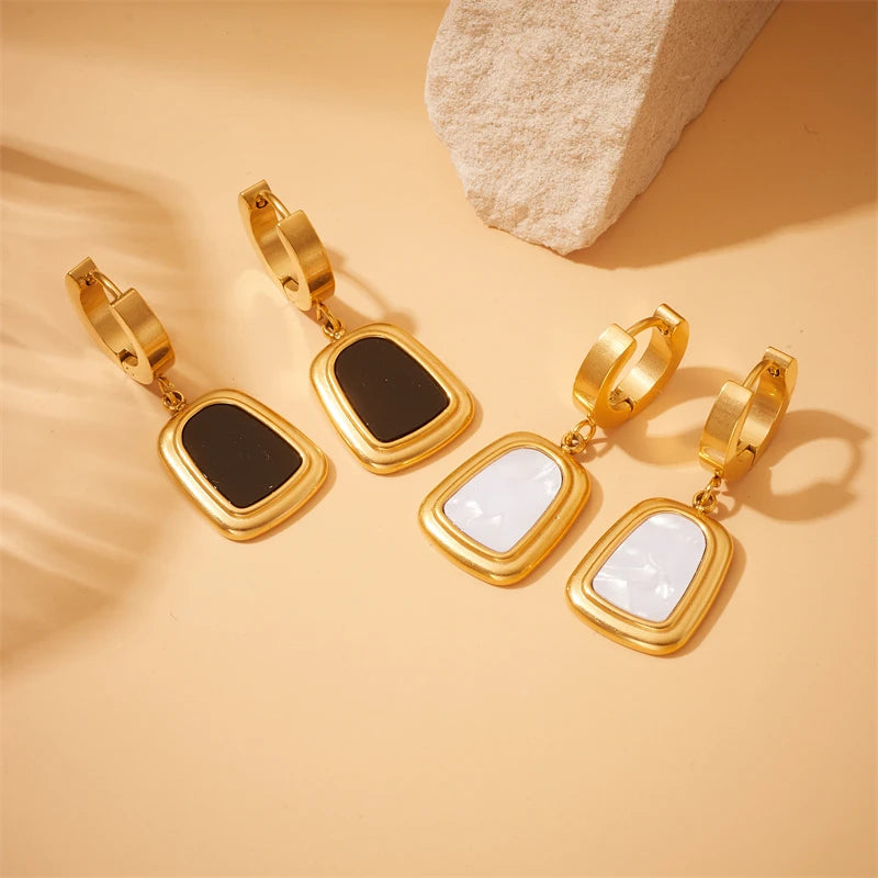 DIEYURO 316L Stainless Steel Black White Geometric Necklace Bracelets Earrings For Women New Trendy Jewelry Set Wedding Gift