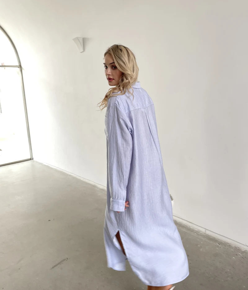 New Design 2025 Women Summer Long sleeve Basic Shirt Maxi Long dress