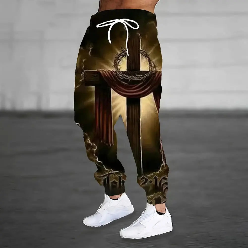 Men's Loose Pocket Draw Rope Sports Sweatpants Winter New Thick Warm Men's Sweatpants Fashion Color Skull Printed Sweatpants
